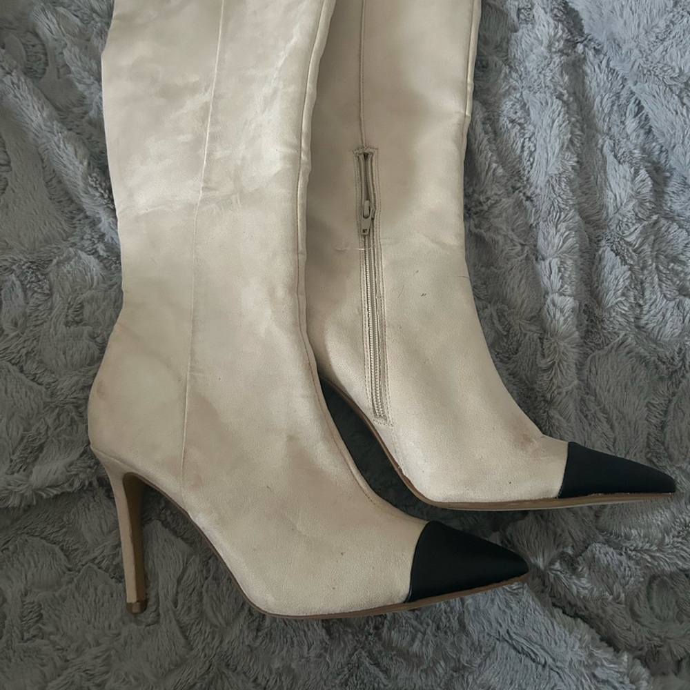 Nine West Cream and Black Heeled Boots